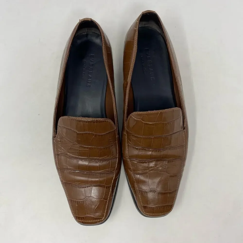 Everlane Brown Crocodile Embossed Leather Loafers Womens Size 7.5